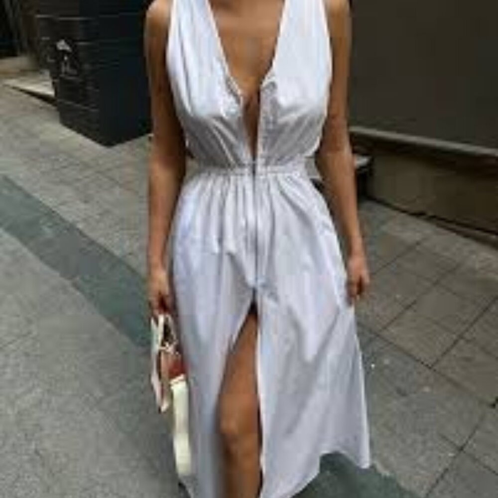 ZARA NWT FRONT ZIP MIDI DRESS 100% COTTON SIZE  M